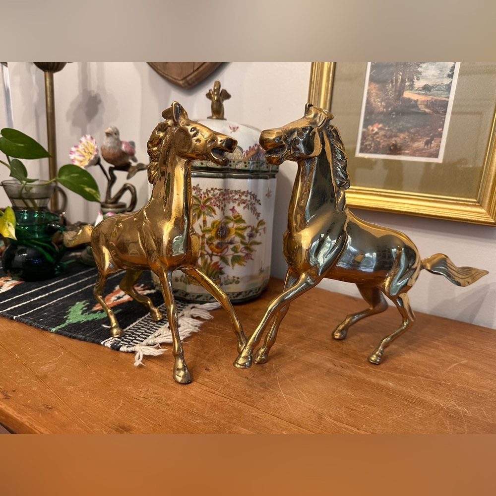 Vintage Brass Horse Figurine Pair - Country Western Decor